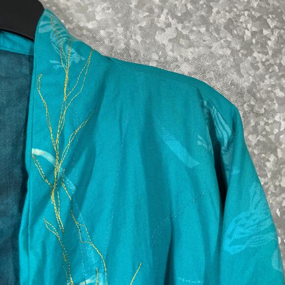 Hand Dyed & Embroidered Women's Teal Draped Artsy Jacket - Size M/L - Oversized - Picture 2 of 7